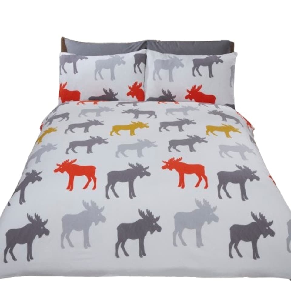 image 1 of Moose Cotton Bed Cover Duvet Cover Set Grey | King