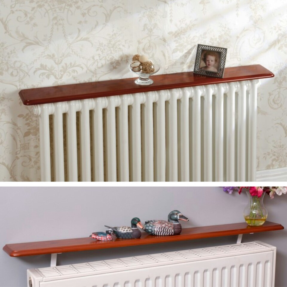 image 1 of Greenhurst Easy Fit Radiator Shelves, 60/91/115cm, Oak Finish – No Drilling Needed Brown | Oak | 91