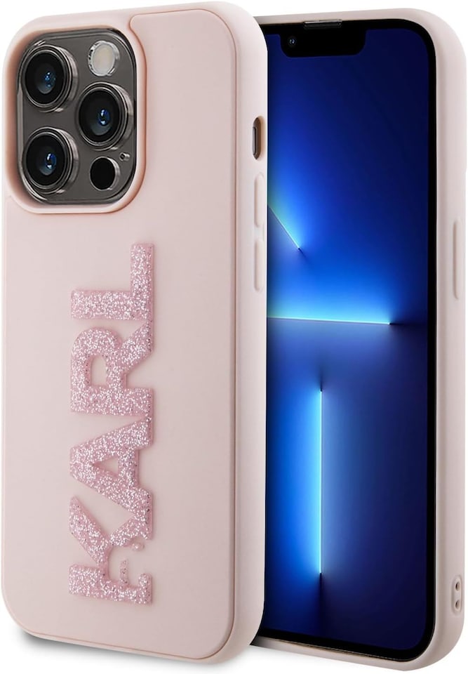 image 1 of Karl Lagerfeld 3D Rubber Glitter Logo Case for iphone 15 Pro Max 6.7 Pink - KLHCP15X3DMBKCP