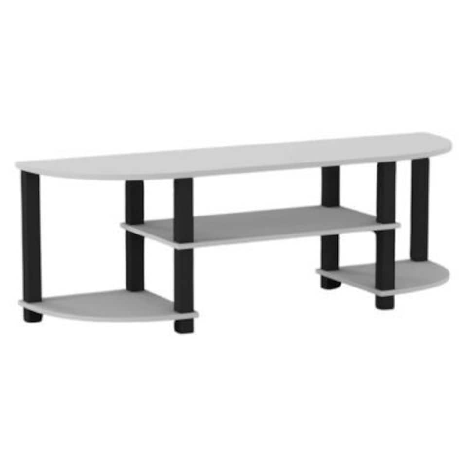 image 1 of Wide TV Unit Stand S-Tube Entertainment Centre with Storage Shelf | Black | White with Black Legs | Not provided | 1
