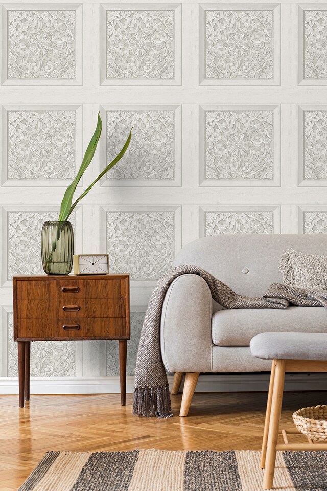 image 1 of Fine Decor FD43275 Carved Panel Wallpaper, Stone