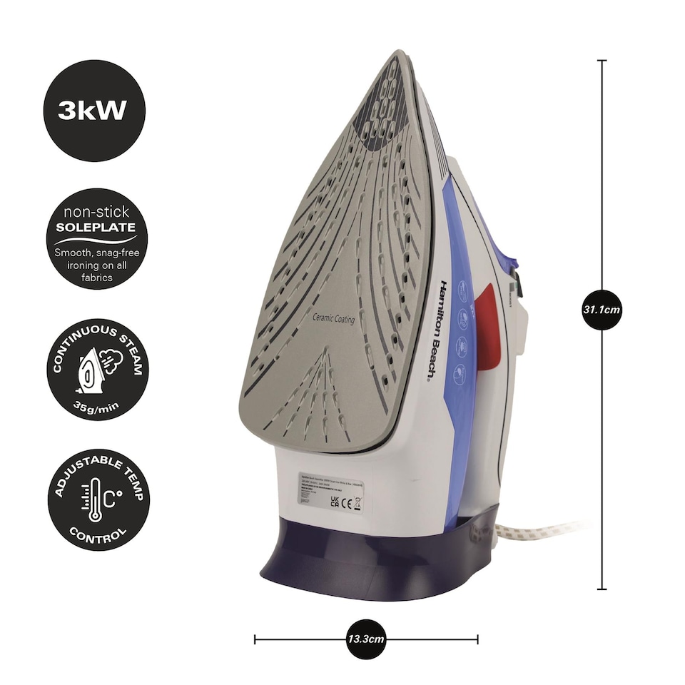 image 1 of Hamilton Beach Pro SteamMax Steam Iron - White/Blue