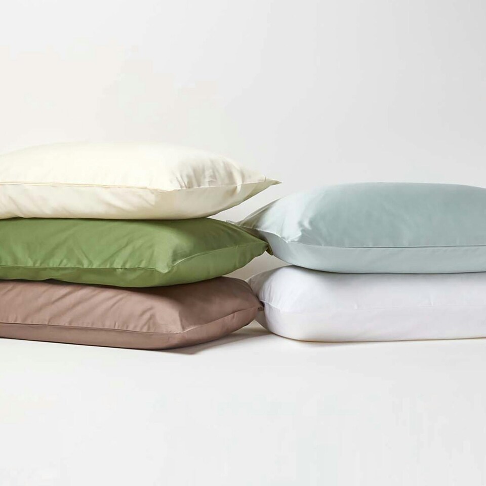 image 1 of Homescapes Moss Green V Shaped Pillowcase Organic Cotton 400 Thread Count | Green