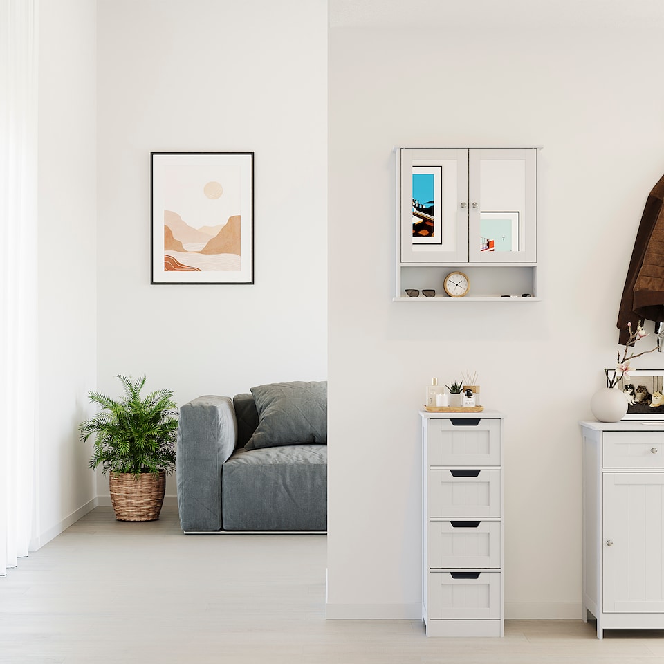 image 1 of Bath Vida Priano 4 Drawer Freestanding Bathroom Storage Cabinet, White | White | 1