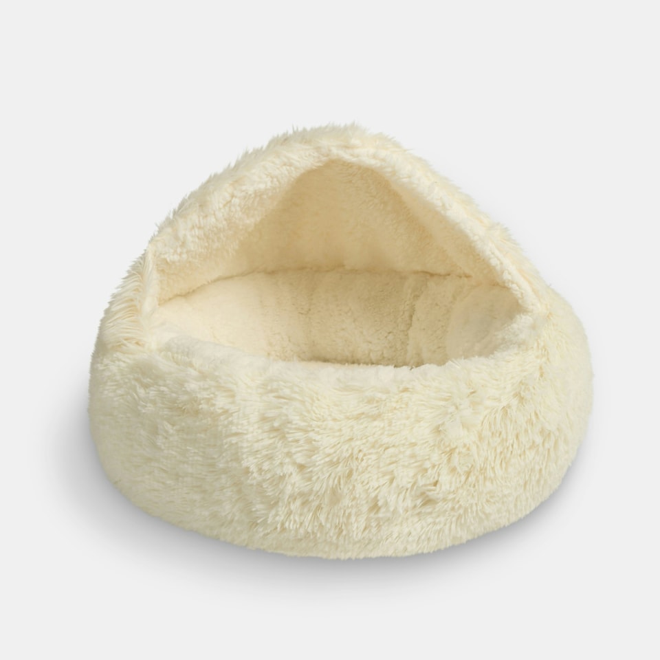 image 1 of OHS Fluffy Dome Pet Dog Cat Cave Nest Plush Bed, 45x45cm Cream | S
