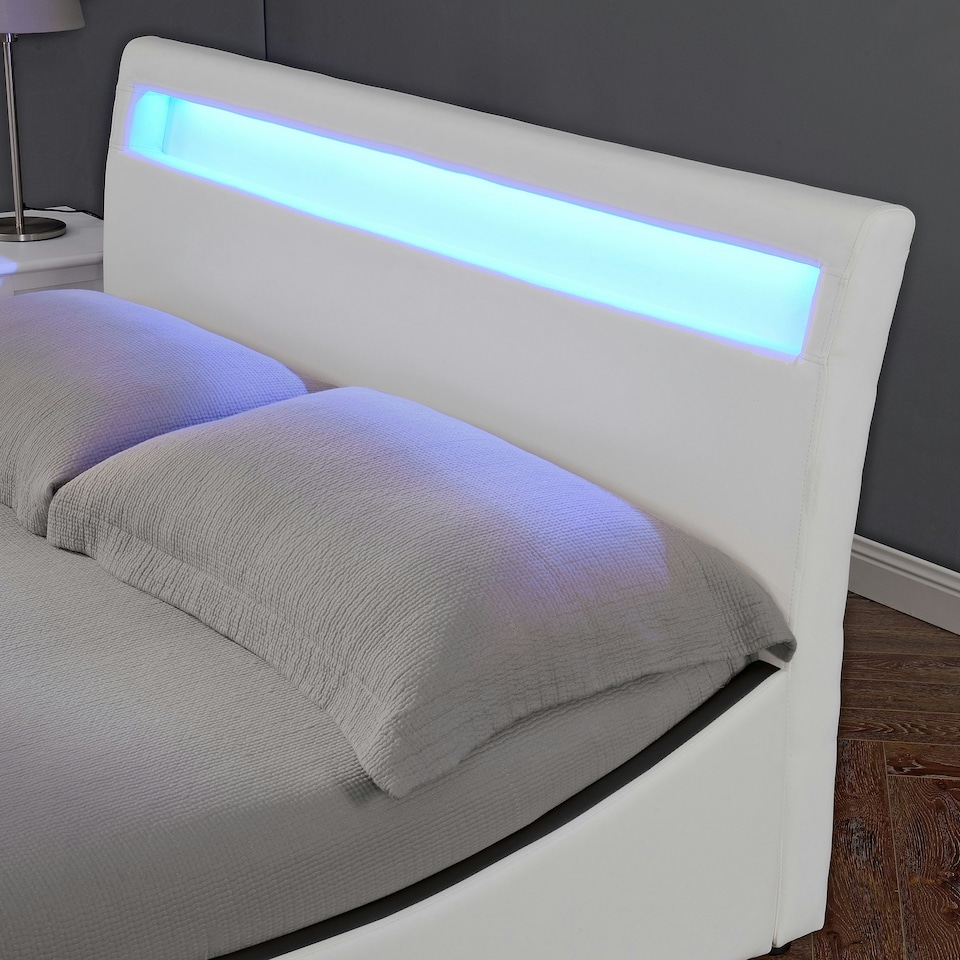 image 1 of Orion LED Lights Headboard Gaming Style White/Black Faux Leather Bed Frame (Double) | White | White | Double