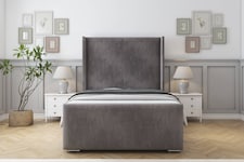 Sloomy Devonshire Slate Naples Bed Frame With Mattress With 50" Upholstered Wingback Headboard 3' Single