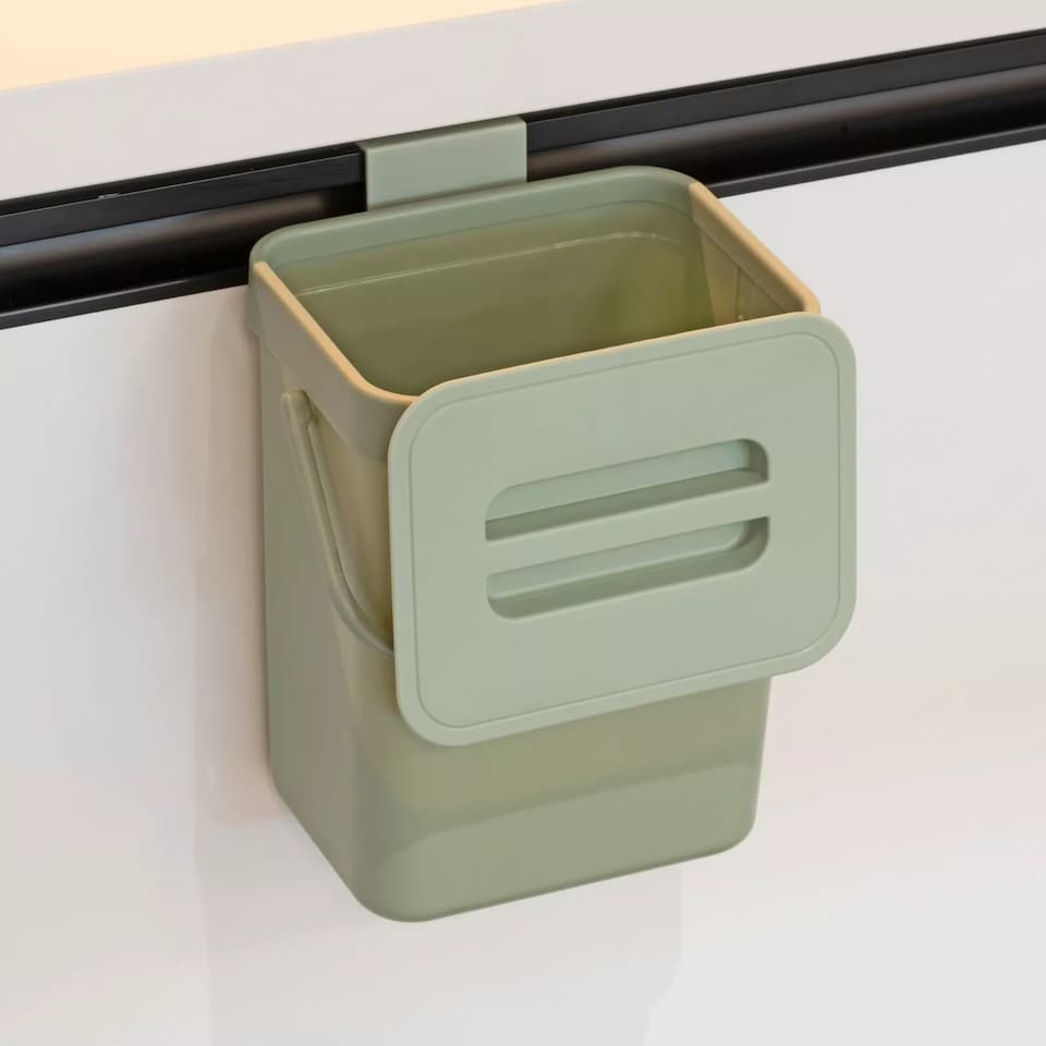 image 1 of 3L Wall Mounted Hanging Recycling Waste Bin Kitchen Cabinet Door with Handle & Lid | Green | Green