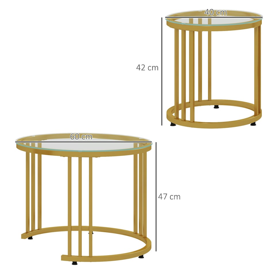 image 1 of HOMCOM 2 Pieces Round Nesting Coffee Tables with Tempered Glass Top, Gold Tone | Gold | 60x60x47