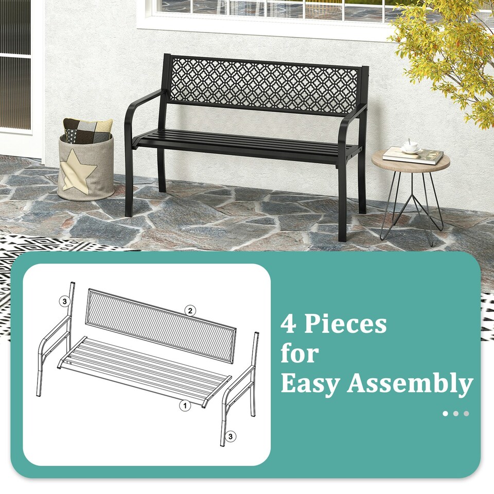 image 1 of COSTWAY Outdoor Garden Bench Metal Patio Loveseat-Black Black