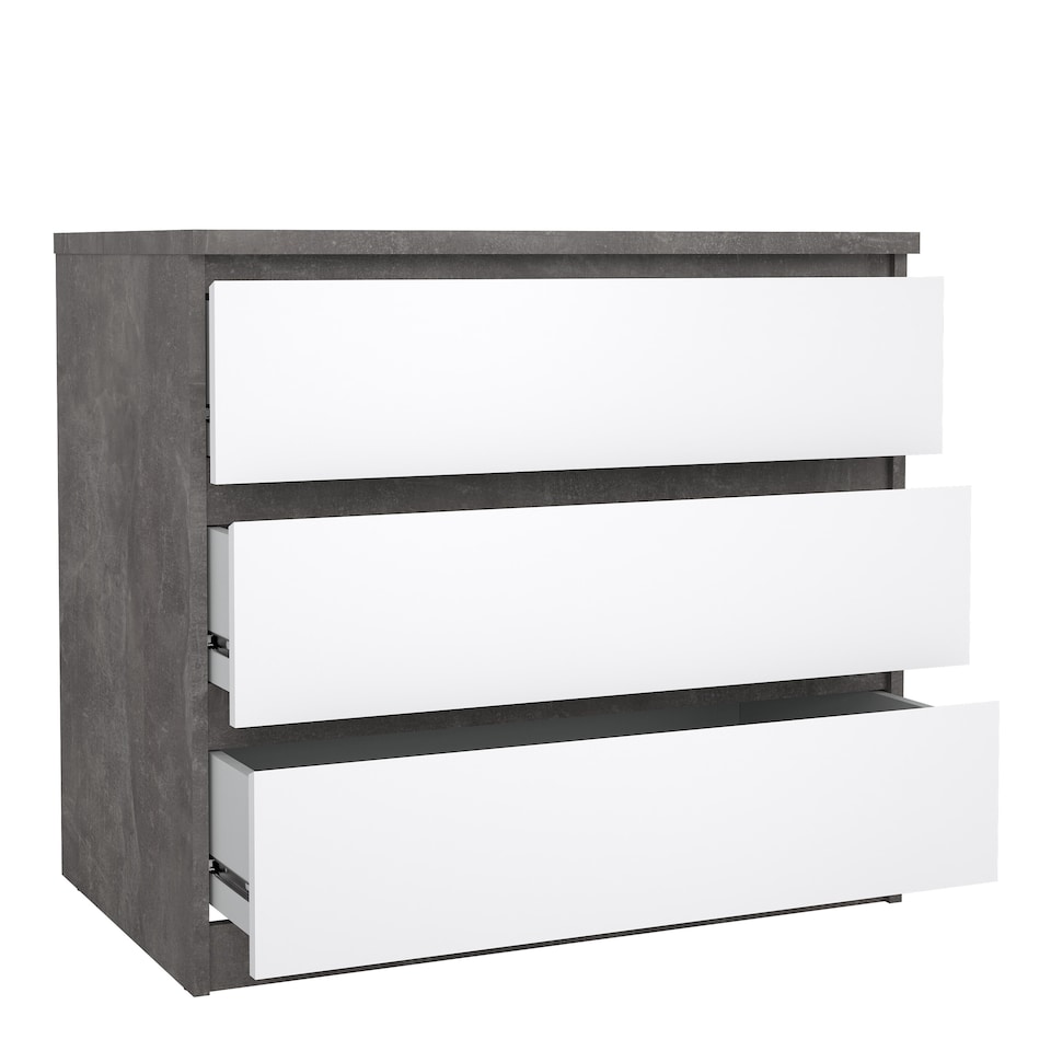 image 1 of Naia Chest of 3 Drawers in Concrete and White High Gloss