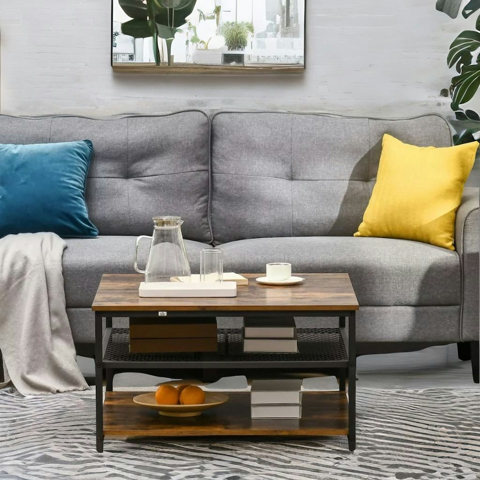 image 1 of Industrial 3 Tier Coffee Table Rustic Brown | Brown