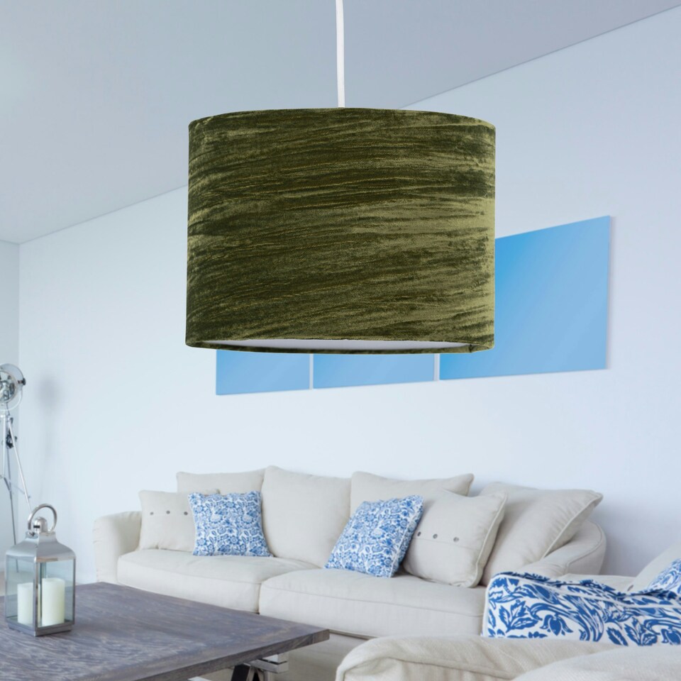 image 1 of Green Crushed Velvet 30cm Pendant Lightshade Green