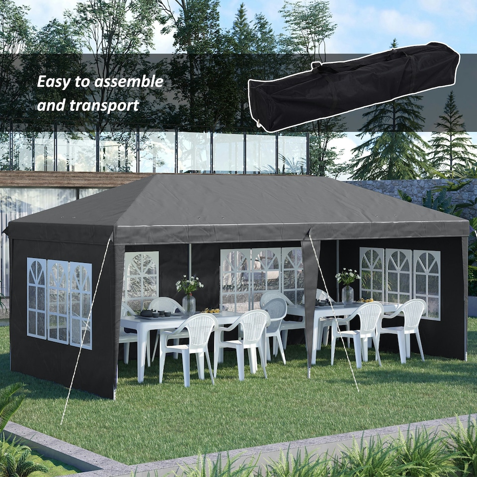 image 1 of Outsunny 3 x 6m Heavy Duty Gazebo Marquee Party Tent with Storage Bag Grey