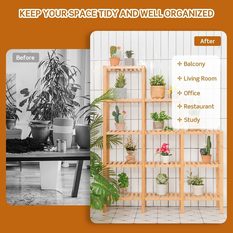 image 1 of COSTWAY 5-Tier Plant Holder Stand Shelf Storage Organizer Brown