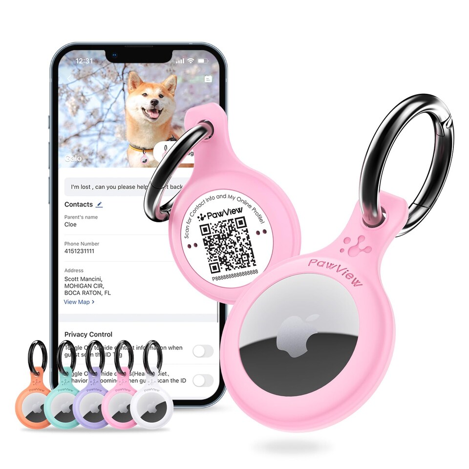 image 1 of AirTag Holder & Collar for Pets GPS Tag & App with Smart QR ID