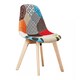 image 1 of Single Patchwork Multi Colors Fabric Dining Chair with Wooden Legs, Mid-Century Modern Accent Chair Multi
