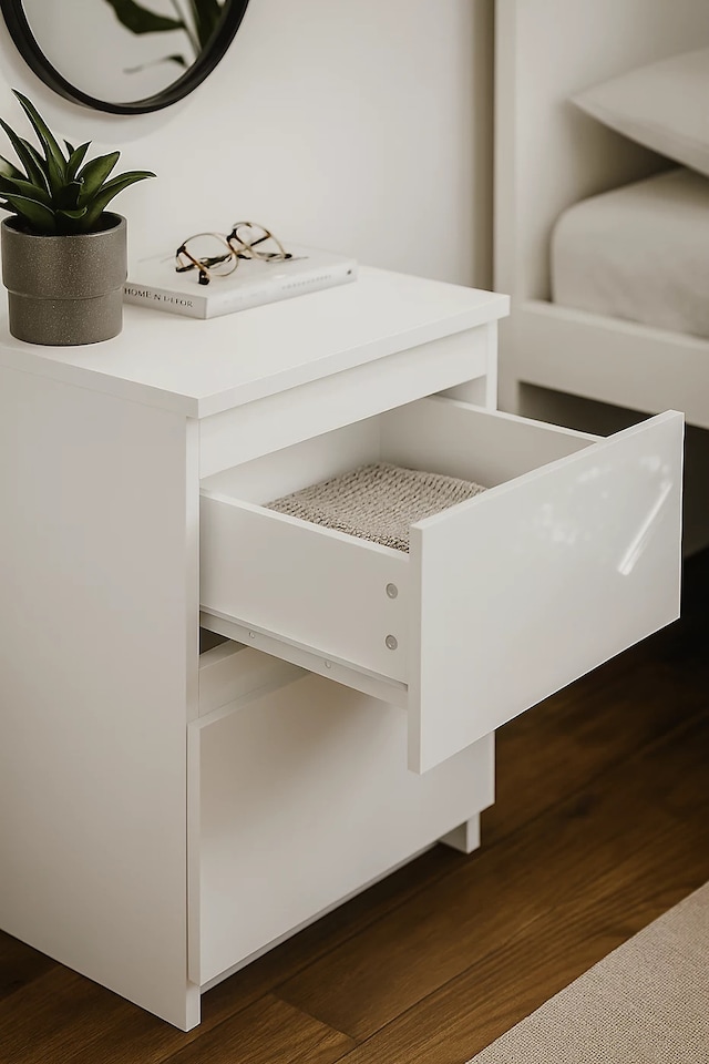 image 1 of Keaton Gloss White 2 Drawer Bedside Table Freestanding Chest Of Drawers (40 x 55 x 40cm - D x H x W) | White | White | 1
