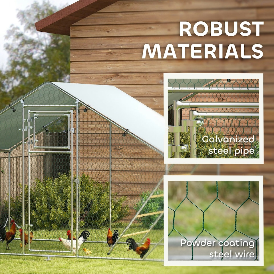 image 1 of PawHut Walk-in Chicken Run w/ Cover, Hanging Feeder Perch, for 6-8 Poultry