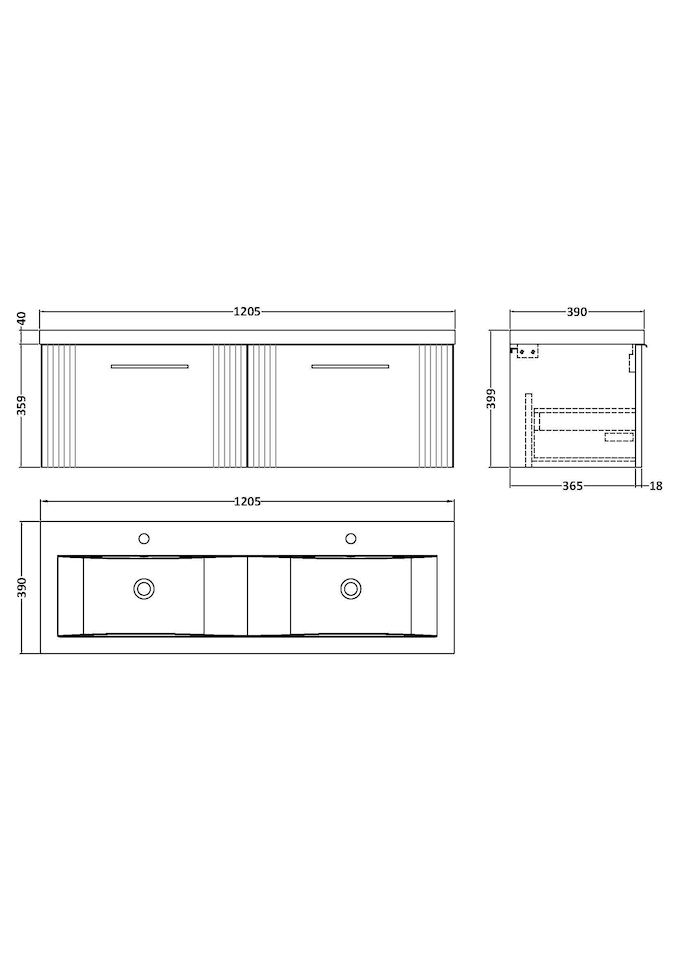 image 1 of Balterley Partial Fluted 2 Drawer Wall Hung Vanity Unit with Double Ceramic Basin | Blue | Satin Blue