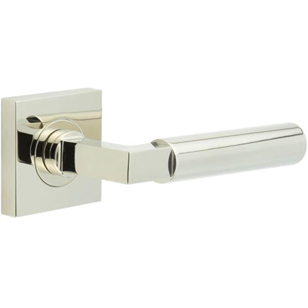 Luxurious Polished Nickel Square Door Handle - Elegant Design for Home and Office - Solid Brass Interior Handle