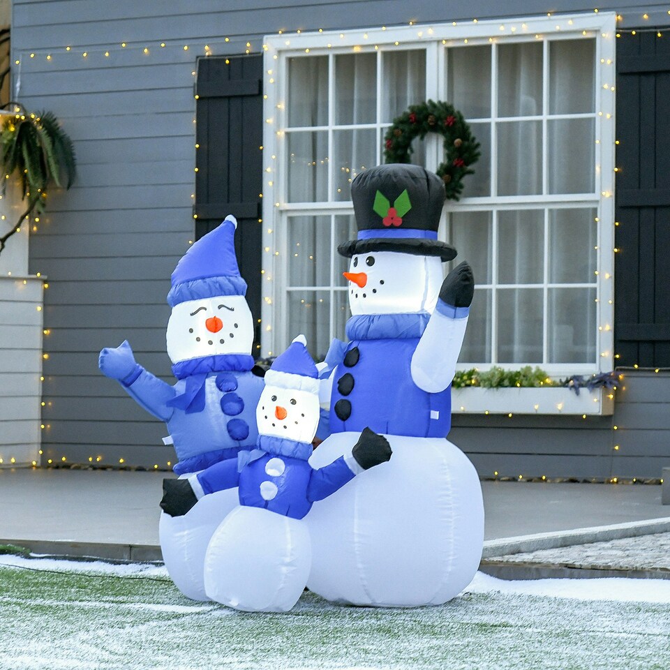 image 1 of HOMCOM Inflatable Snowman Family Decoration w/ LED Lights Christmas Seasonal Fun