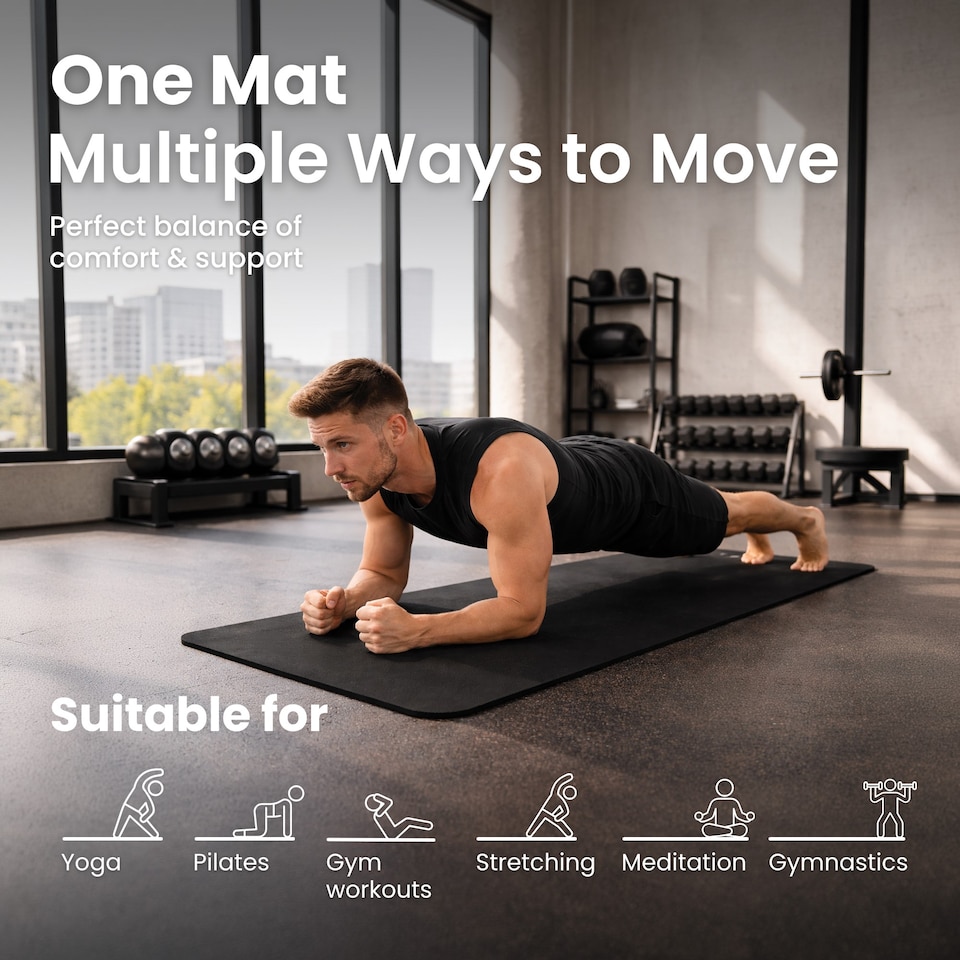 image 1 of Lockie Fitness Yoga Mat 8 mm Thick, Non Slip Exercise Mat for Women and Men, TPE Foam Pilates Mat, Gym Mat for Home Workout, Yoga, Pilates, Exercise & Gymnastics, 180 x 60 cm, Black