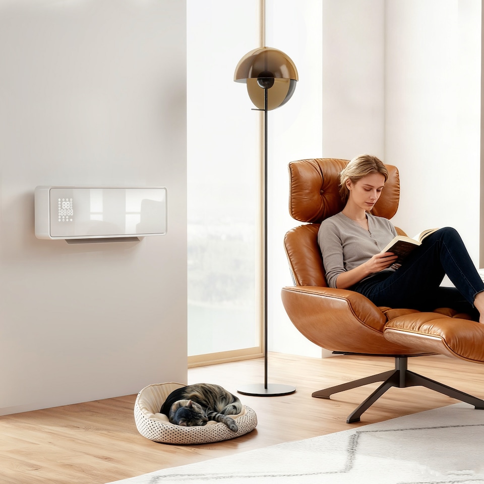 image 1 of HOMCOM Electric Heater, 2000W Ceramic Wall Mounted Space Heater with Fan, Adjustable Thermostat, Weekly Timer, Oscillation, Open Window Detection, 24H Timer, Remote Control, Glass Panel, White | White