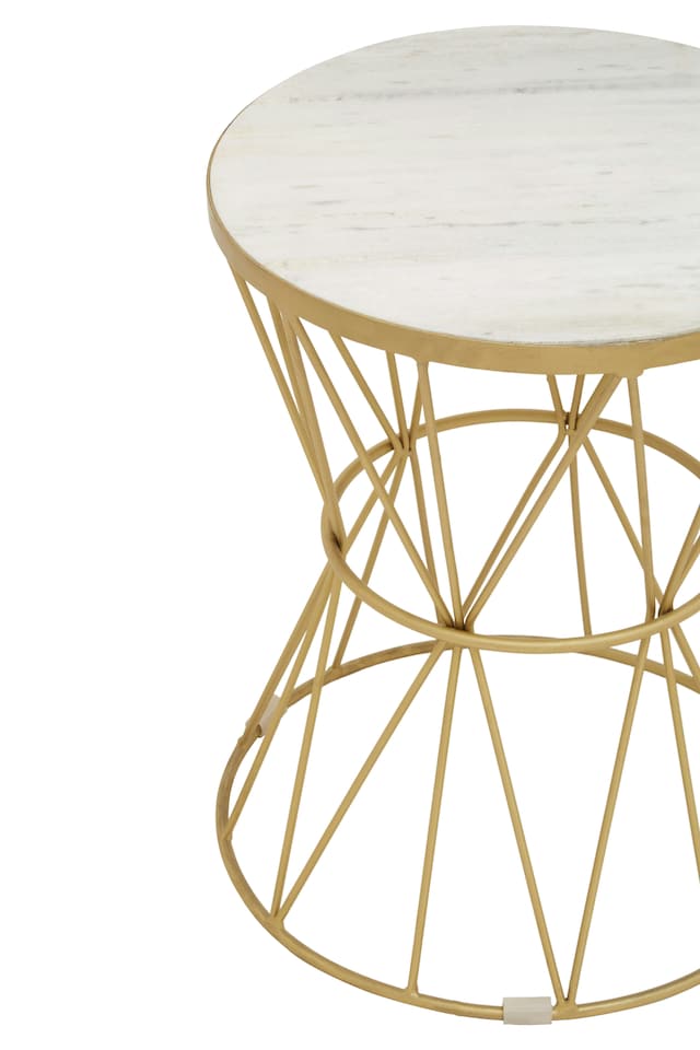image 1 of Interiors by Premier Luxurious Side Table With Pinched Base, Gold Finish Bedside Table For Bedroom, Round Nesting Table | White