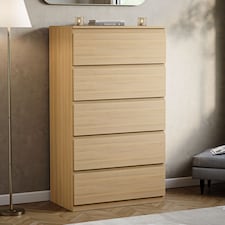 Vida Designs Denver 5 Drawer Chest of Drawers Bedroom Storage, Pine