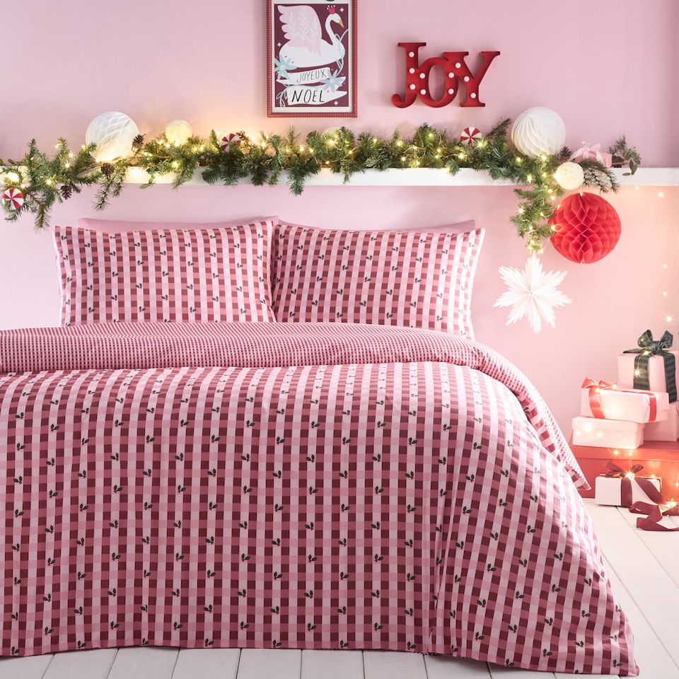 image 1 of Fusion Holly Gingham Duvet Cover Set Red