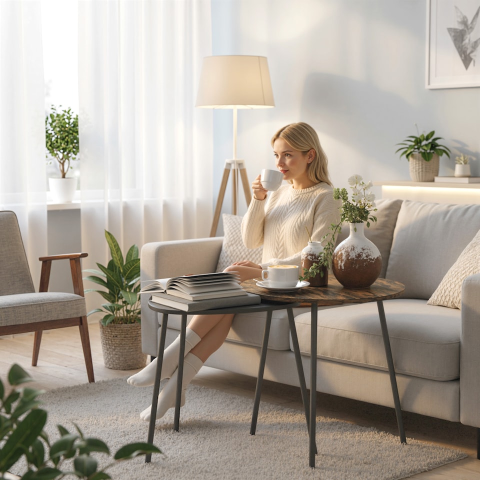 image 1 of HOMCOM Nesting Side Table Set of 2, Nest of Tables with Metal Frame for Living Room, Bedroom, Home Office, Rustic Brown