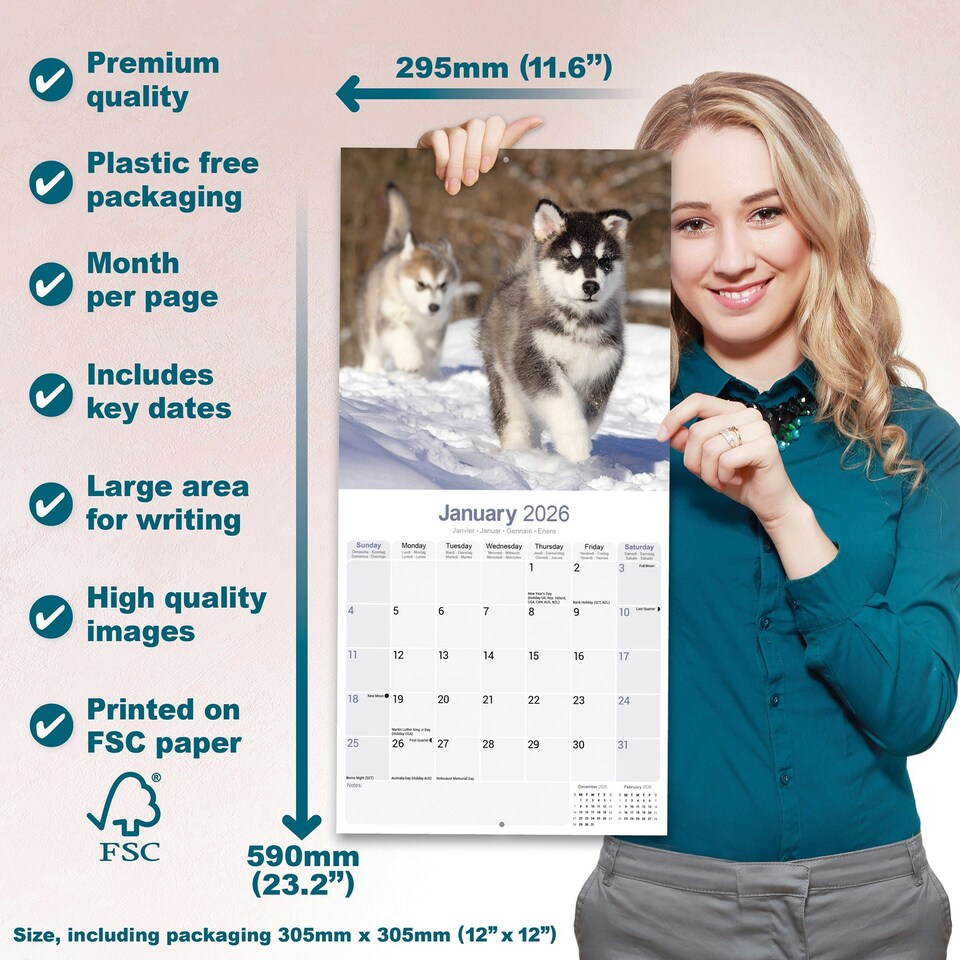image 1 of Alaskan Malamute 2026 Calendar | Square Wall Calendar | Dog Breed Gift | Plastic Free Packaging | by Avonside Publishing