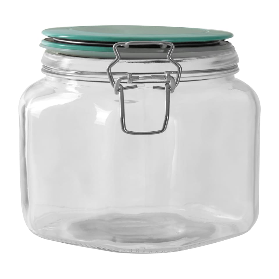image 1 of Interiors by Premier Glass Storage Jar – 1050ml (Set of 3 Assorted Colours), Clear Glass Canisters with Airtight Clip-Top Lids