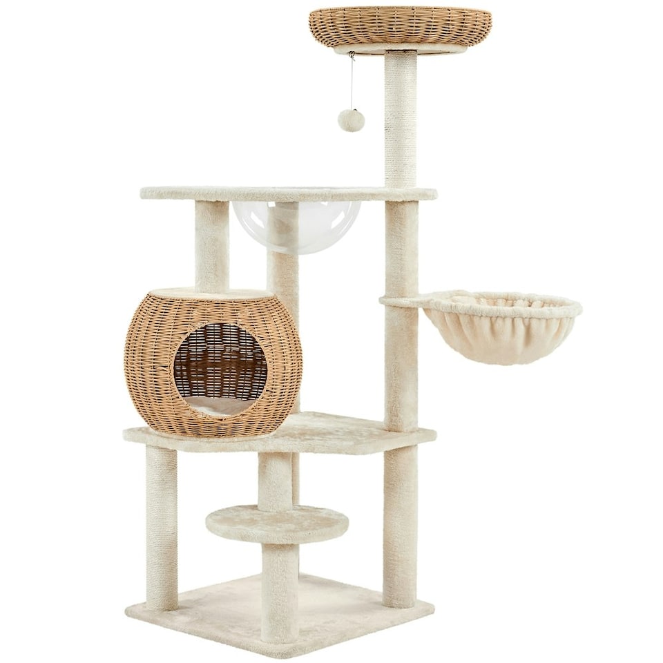 image 1 of Yaheetech 137.5 cm Tall Woven Rattan Cat Nest Beige