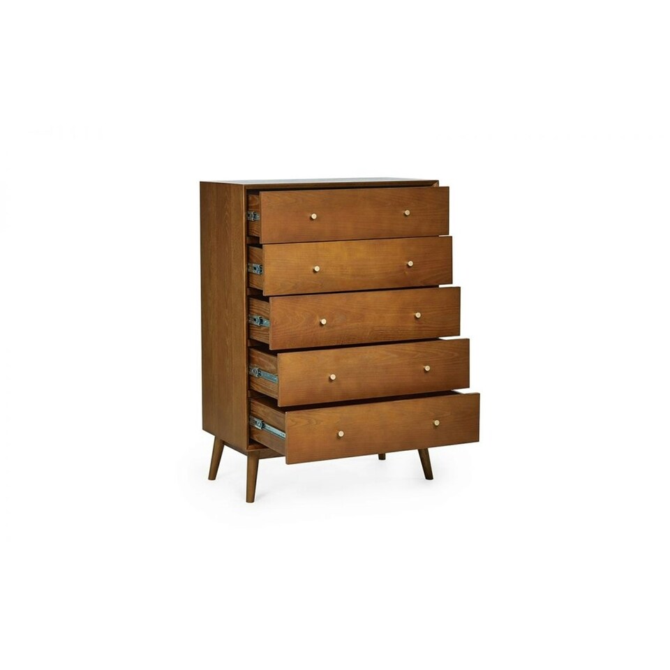 image 1 of Cherry Ash Wood Veneer Chest of Drawers - 5 Drawers
