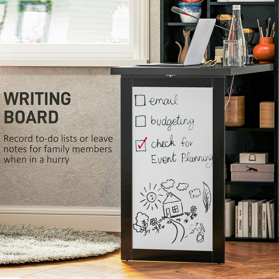 image 1 of HOMCOM Convertible Desk with Whiteboard Multi-function Workstation, Black