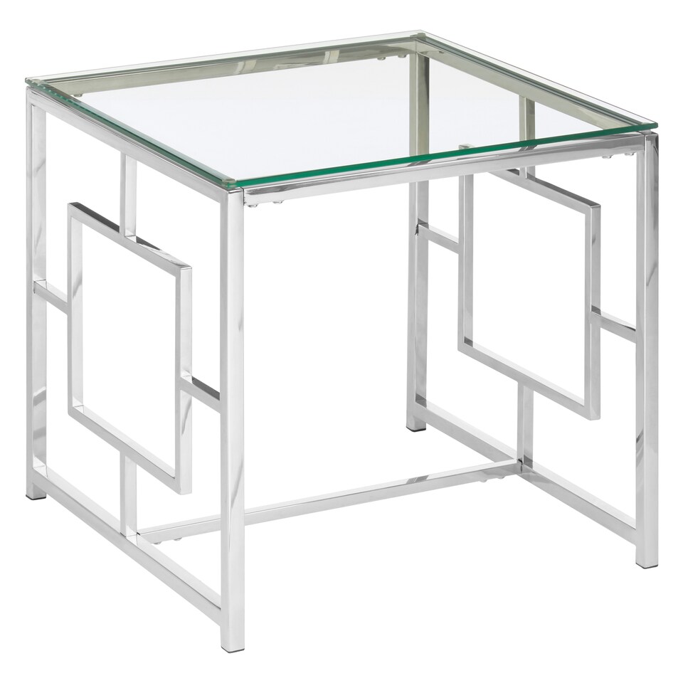 image 1 of Interiors By Premier Contemporary Clear Glass And Silver Base End Table, Tempered Glass Top End Table, Stylish Bedside Table Silver