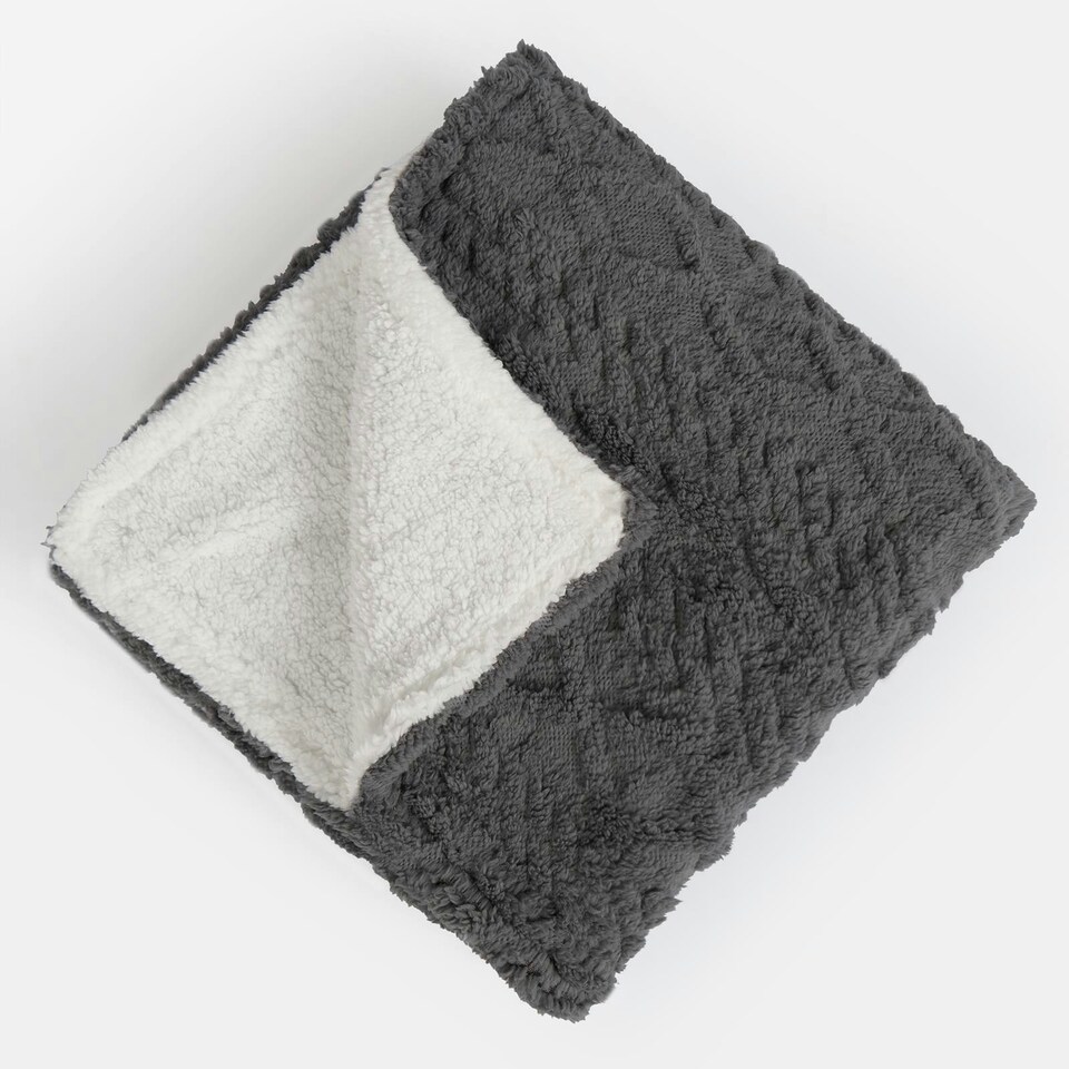 image 1 of OHS Cable Knit Sherpa Texture Blanket Throw, 130x160cm - Grey