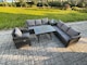 image 2 of Fimous Outdoor Lounge Sofa Set Wicker PE Rattan Garden Furniture Set with Rectangular Dining Table Reclining Chair Side Table Dark Grey Mixed