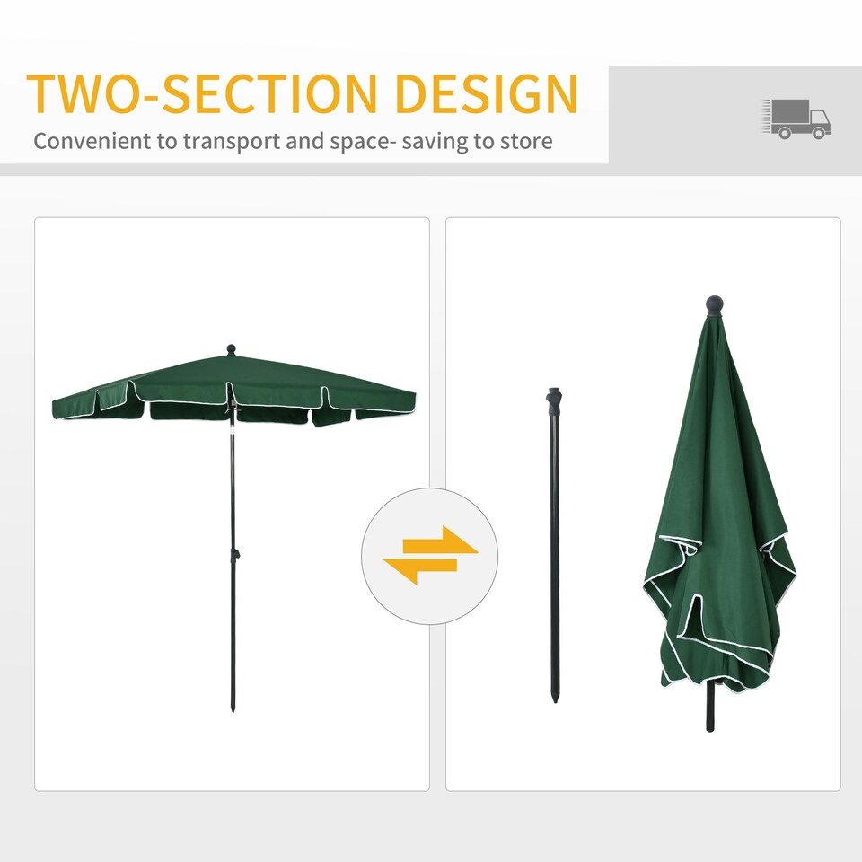 image 1 of Outsunny Aluminium Sun Umbrella Parasol Patio Rectangular 2M x 1.3M Green