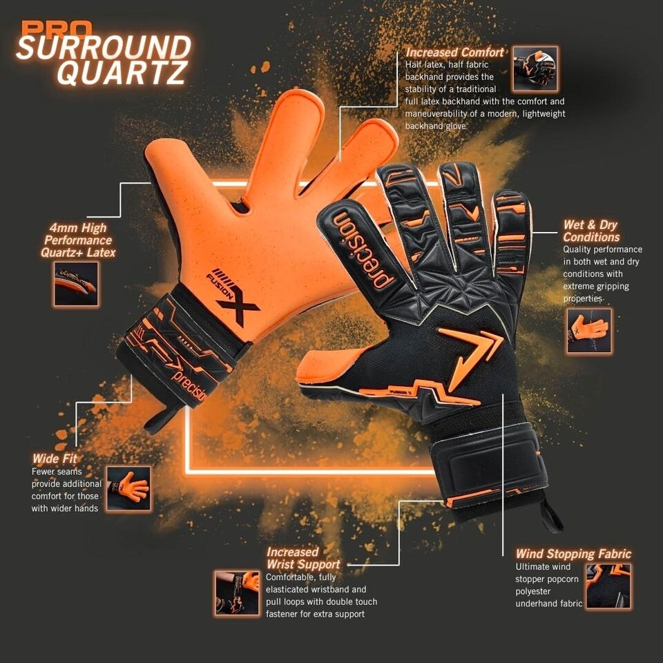 image 1 of Precision Fusion X Pro Surround Quartz Wider Hand Professional Football Adult's Goalkeeper Gloves, Black, 8