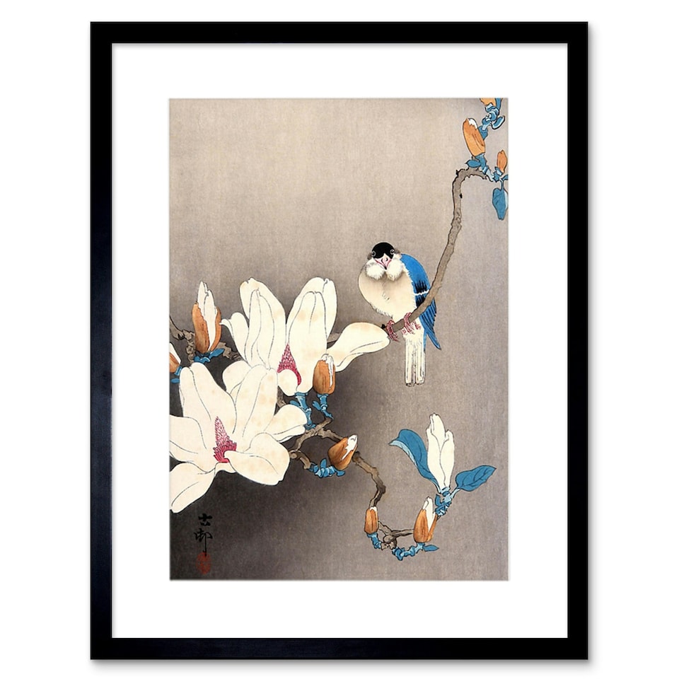 image 1 of Nature Japan Ohara Koson Bird Flower 12x16" Framed Wall Art Print