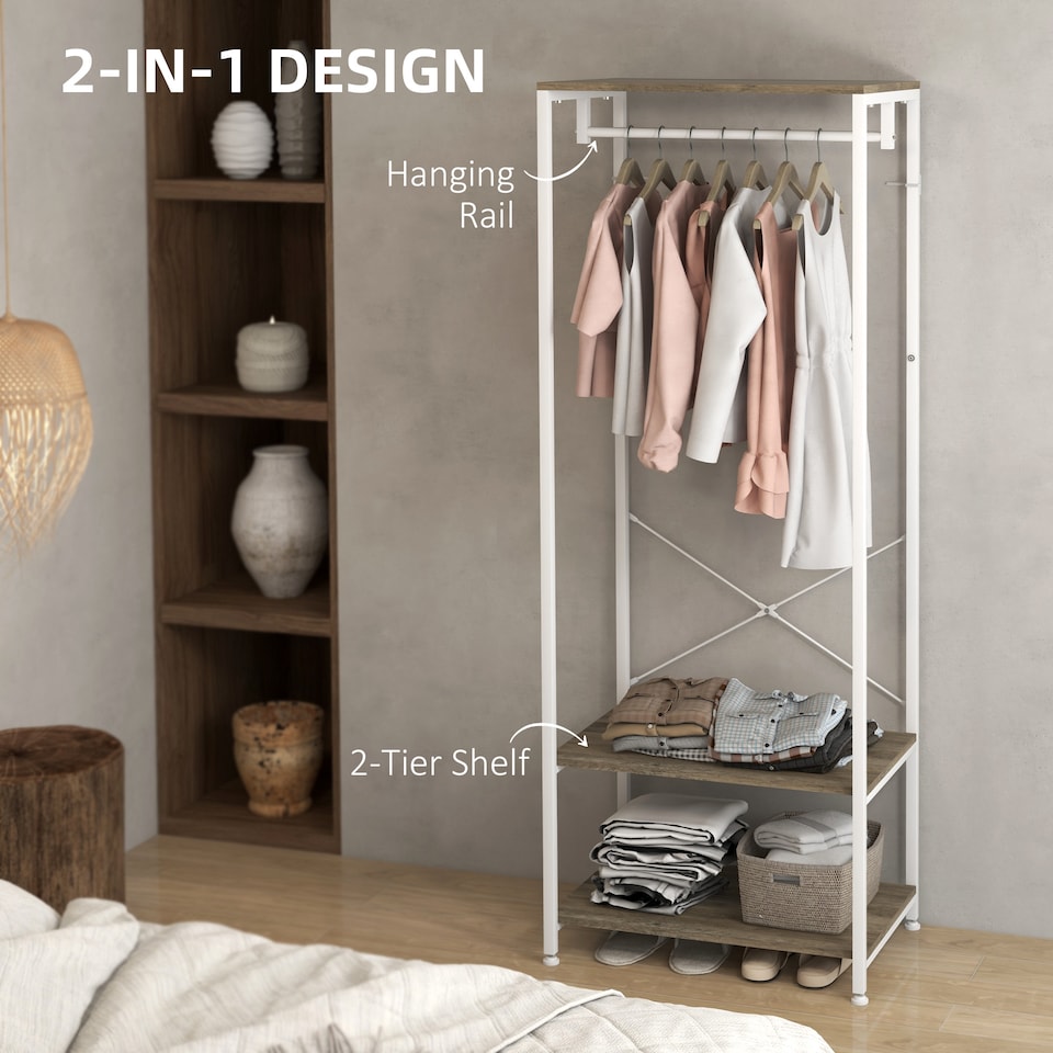 image 1 of HOMCOM Coat Rack, 2-in-1 Clothes Stand with Shoe Storage for Hallway, Grey