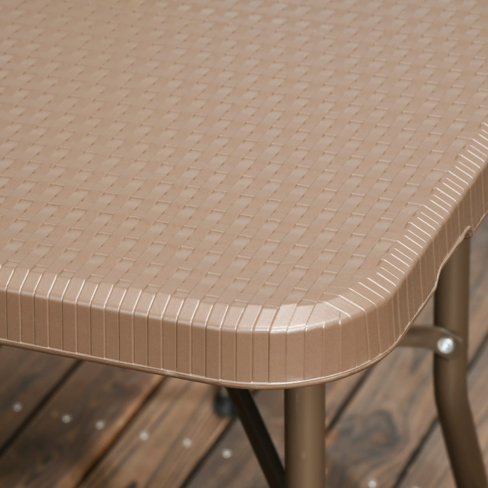 image 1 of Outsunny 6 Seater Garden Dining Set, Rattan Style HDPE Garden Furniture Set, Outdoor Dining Table and Chairs with 6 Armchairs and Rectangular Plastic Top Table for Patio, Balcony, Dark Brown