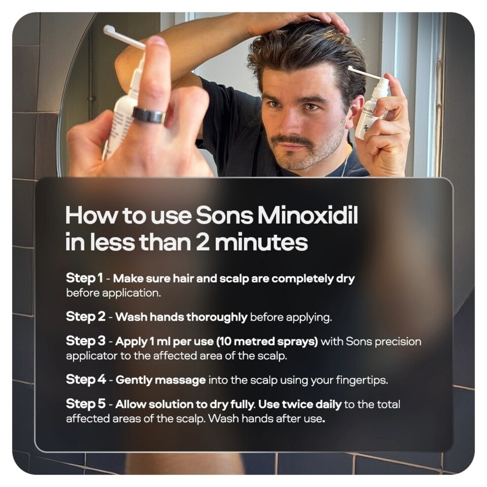 image 1 of Sons Minoxidil 5% Spray (3x60ml), Hair Growth Shampoo (3x200ml) & 0.25mm Dermaroller for Men