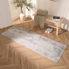 OHS Abstract Print Washable Indoor Carpet Floor Rug Runner, 66x200cm - Charcoal | Grey | Charcoal Grey | 66x200cm
