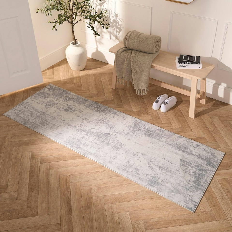 image 1 of OHS Abstract Print Washable Indoor Carpet Floor Rug Runner, 66x200cm - Charcoal | Grey | Charcoal Grey | 66x200cm