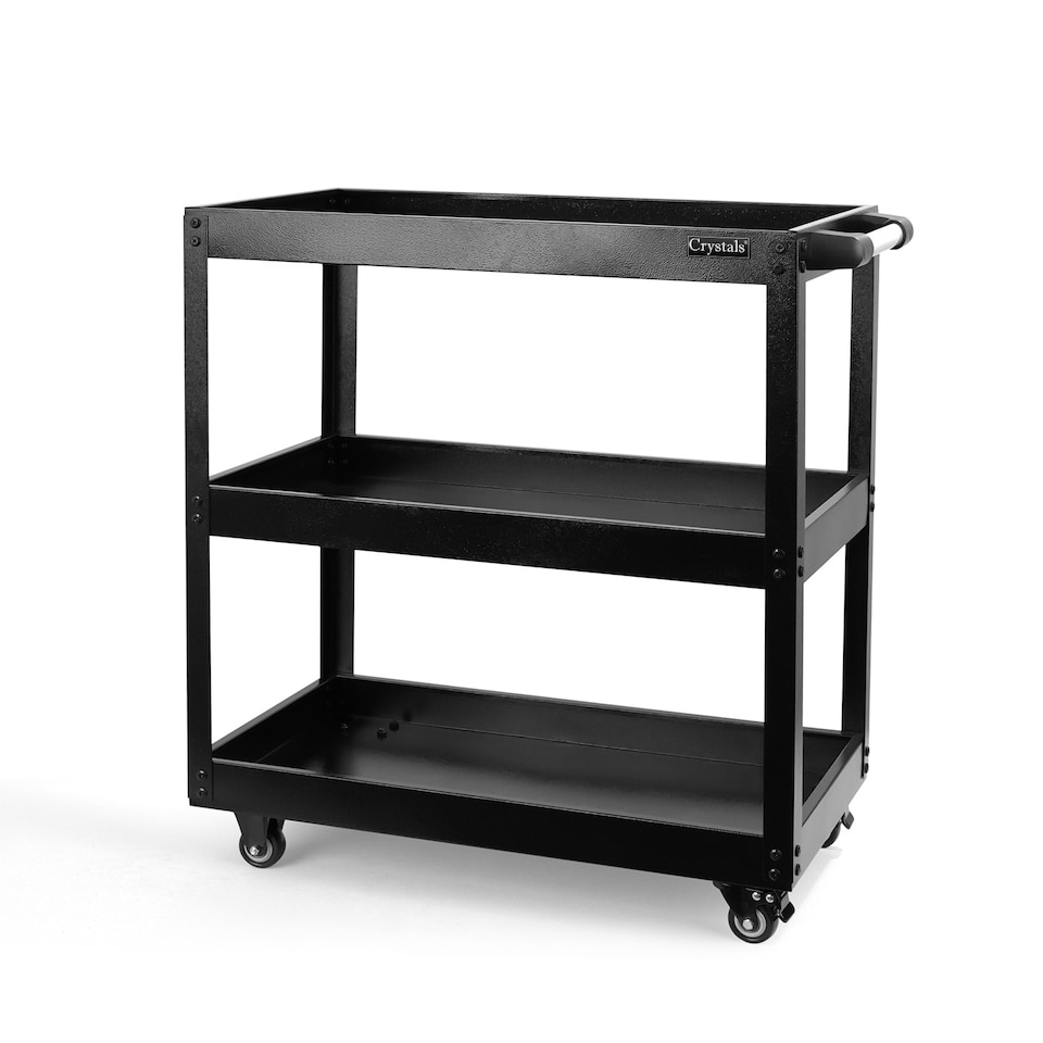 image 1 of Heavy Duty Tool Storage Trolley 3 Tier Wheel Cart for Garage, Workshop & DIY Projects Black