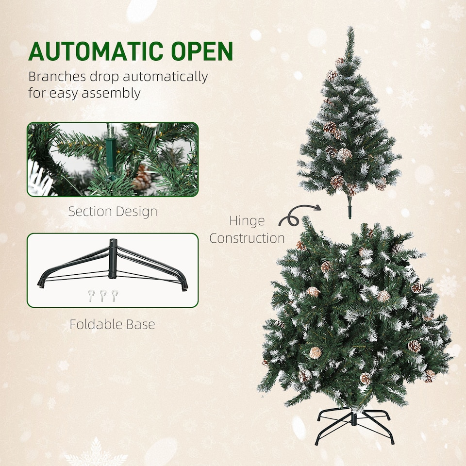 image 1 of HOMCOM 5FT Artificial Christmas Tree with Pine Cones, Holiday Home mas Decoration Automatic Open, Green